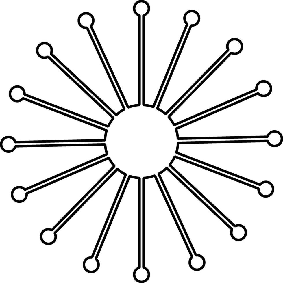 Black line art fireworks in flat style. vector