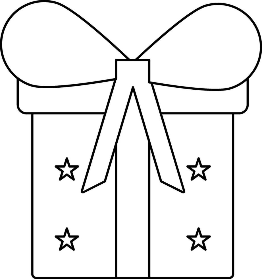 Black line art gift decorated by ribbon with star. vector