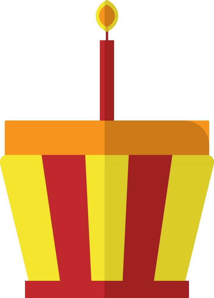 Yellow and orange cupcake with a red burning candle. vector