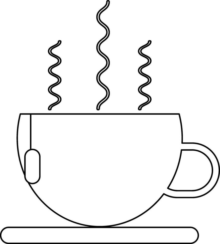 Black line art tea bag in hot cup. vector