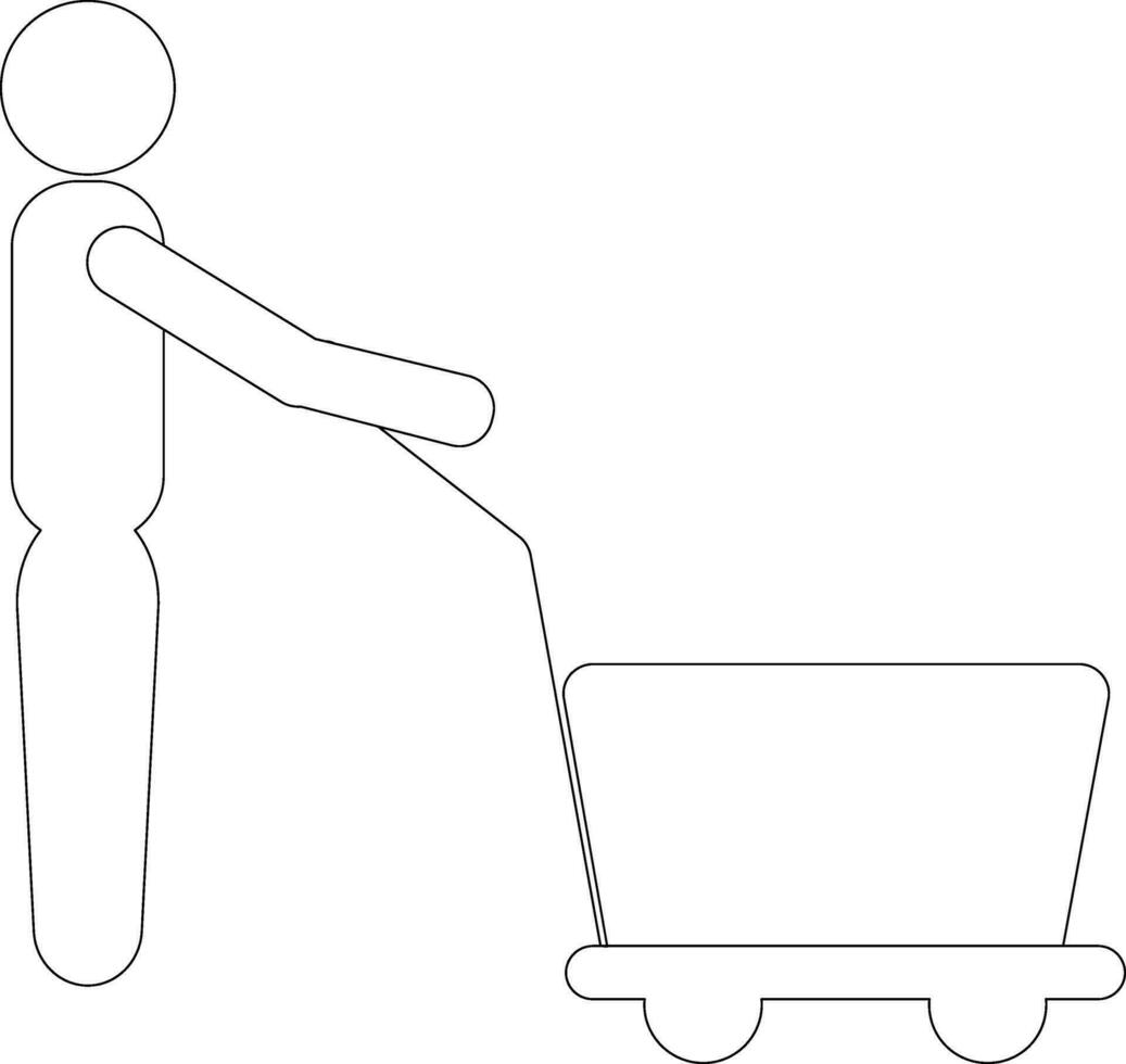 Character of faceless man hand holding cart. vector