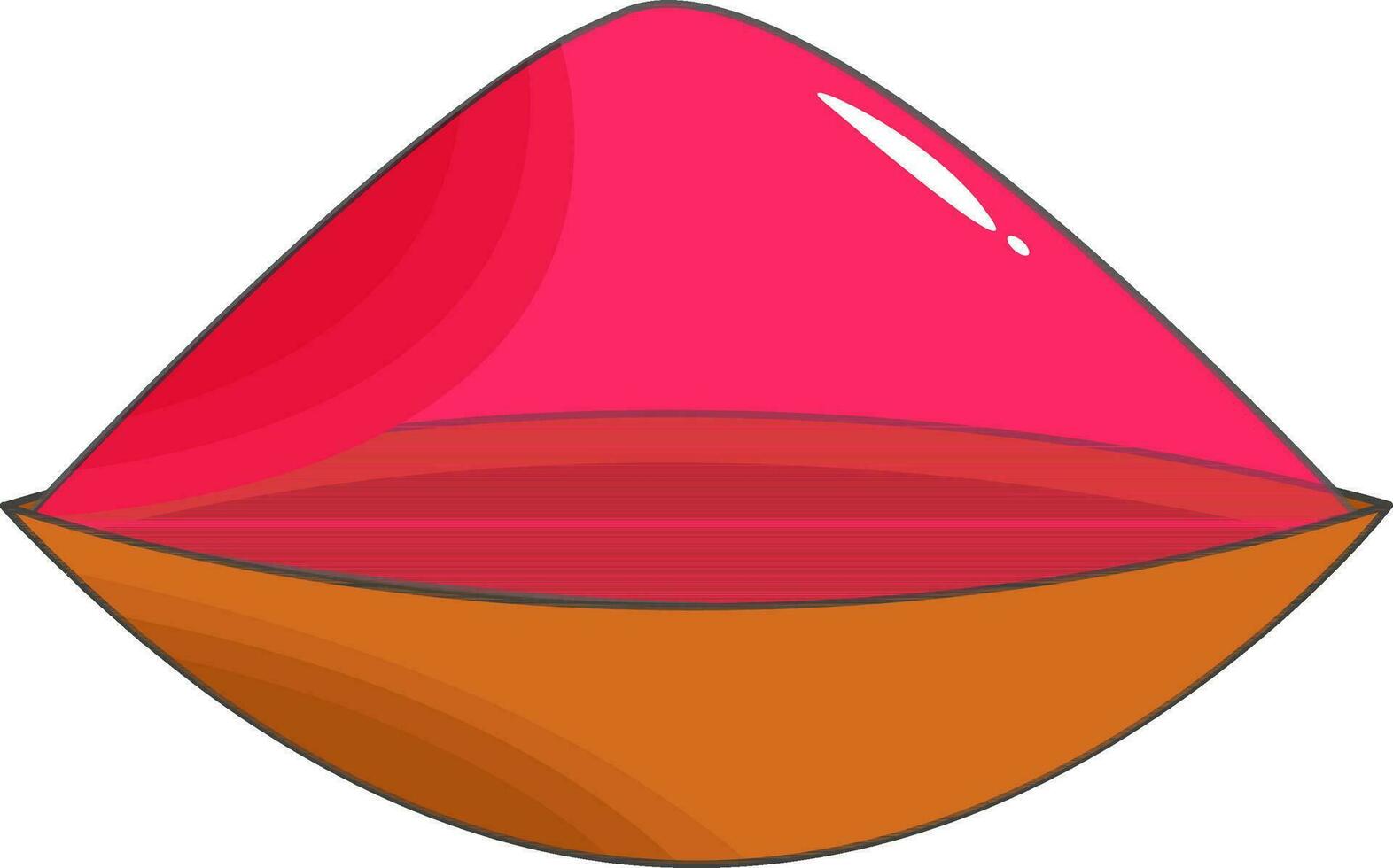 Pink dry holi color in brown bowl. vector