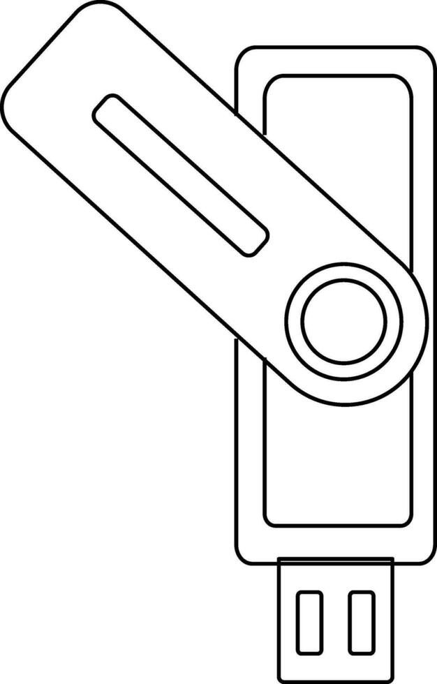 Black line art usb flash drive. vector