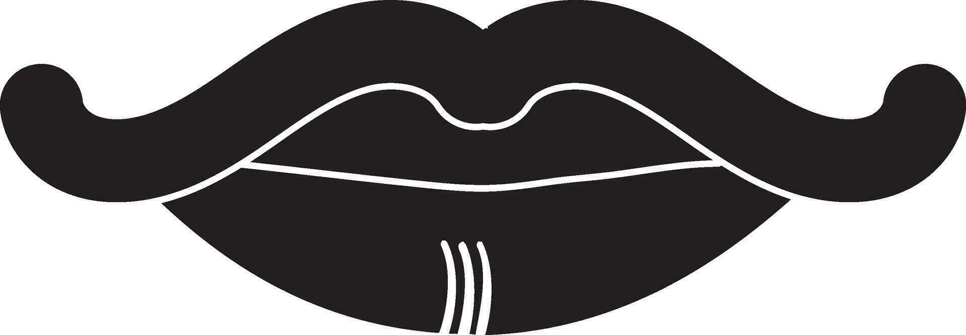 Moustache with lips in glyph style for human body. vector