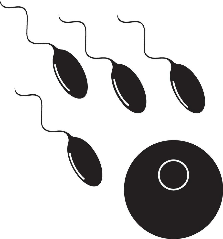 Glyph style of sperm entering to ovule. vector