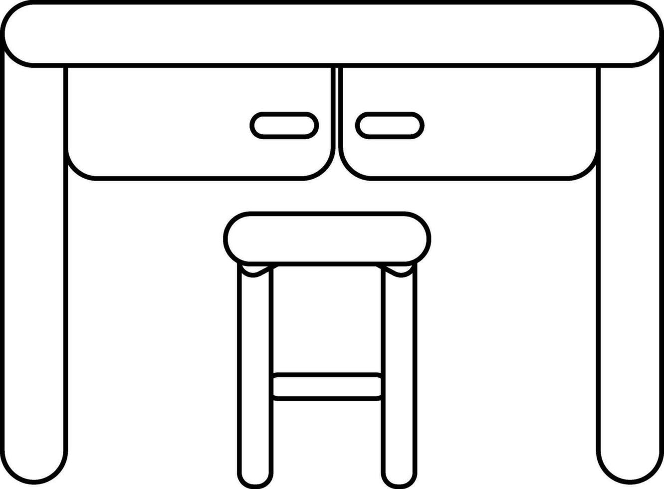 Table icon with stool in stroke style for furniture concept. vector