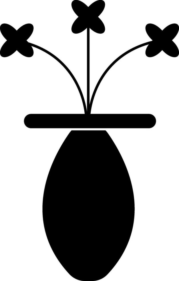 Illustration of pot icon with flower in black. vector