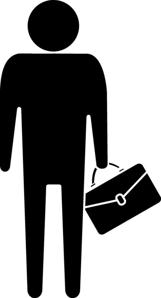 Icon of businessman with briefcase in black. vector