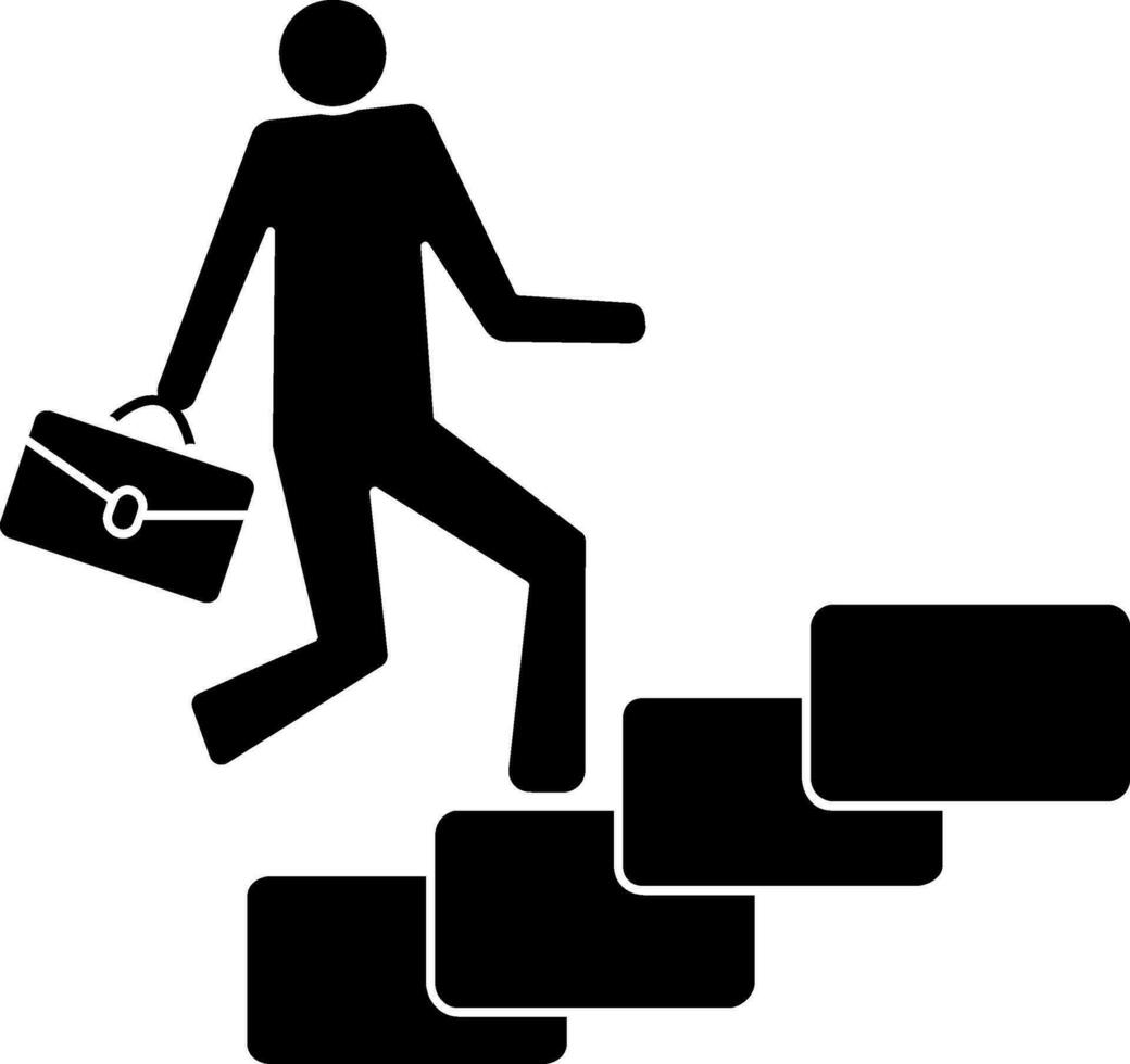 Black style of employee with briefcase walk on stairs. vector