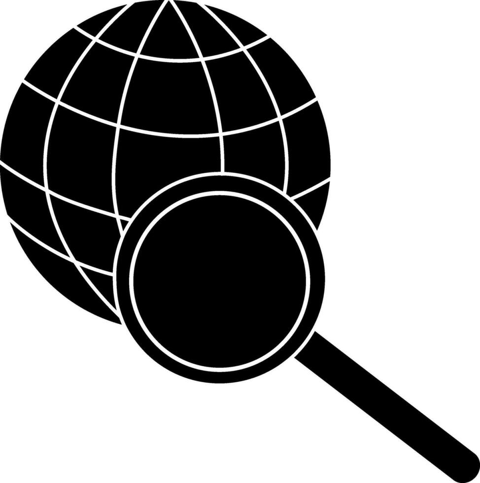 Glyph style of magnifier earth icon for job search. vector