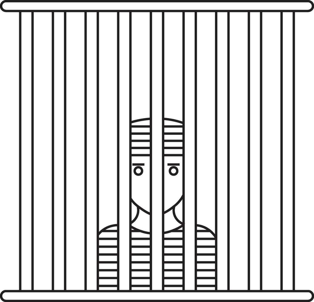 Black line art character of man in prison. vector