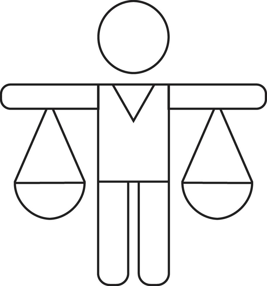 Character of man holding justice scale. vector