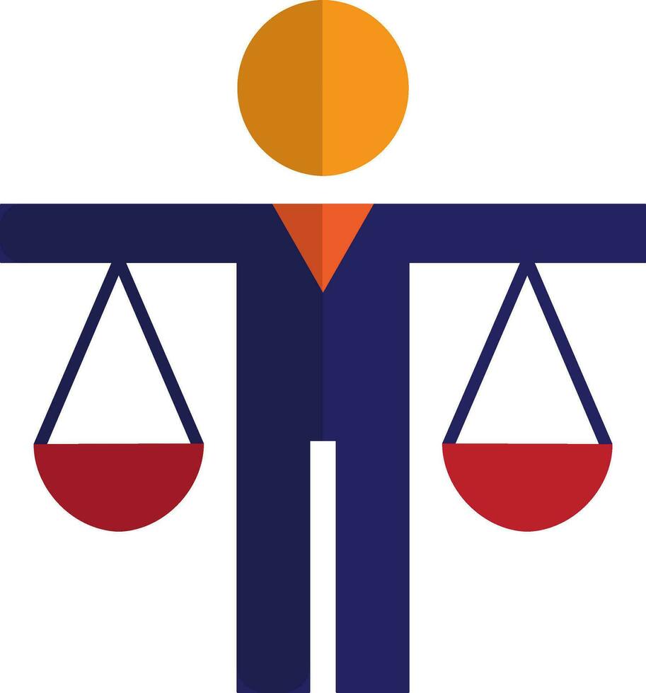Character of man holding justice scale. vector