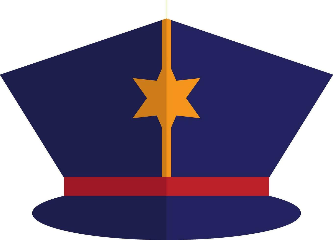 Blue and orange police hat with star badge. vector