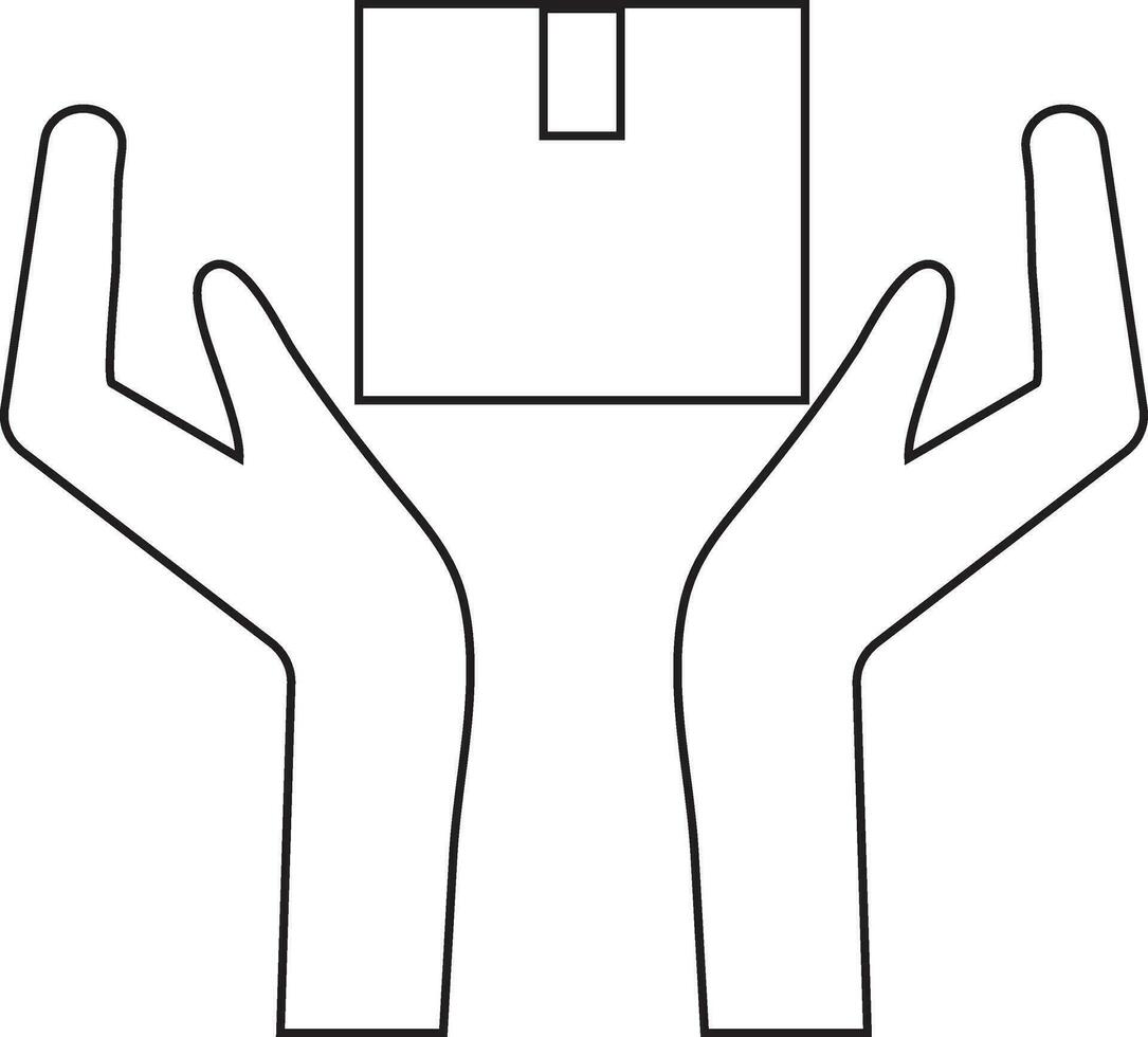 manos participación entrega caja en negro línea Arte. vector