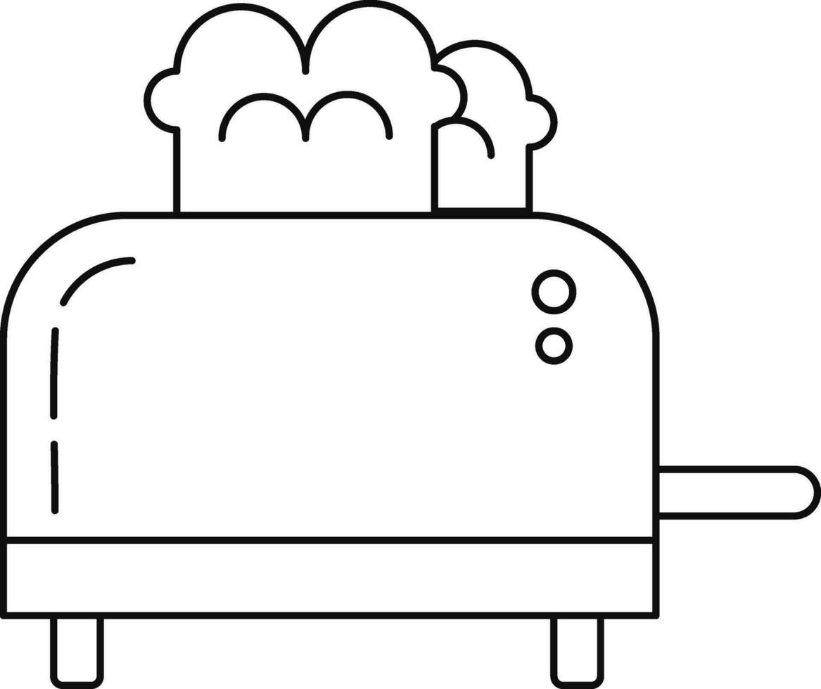 Toaster with bread in black line art illustration. vector