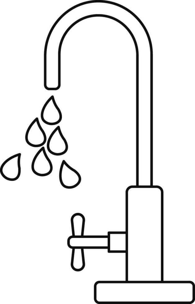 Black line art water tap in flat style illustration. vector