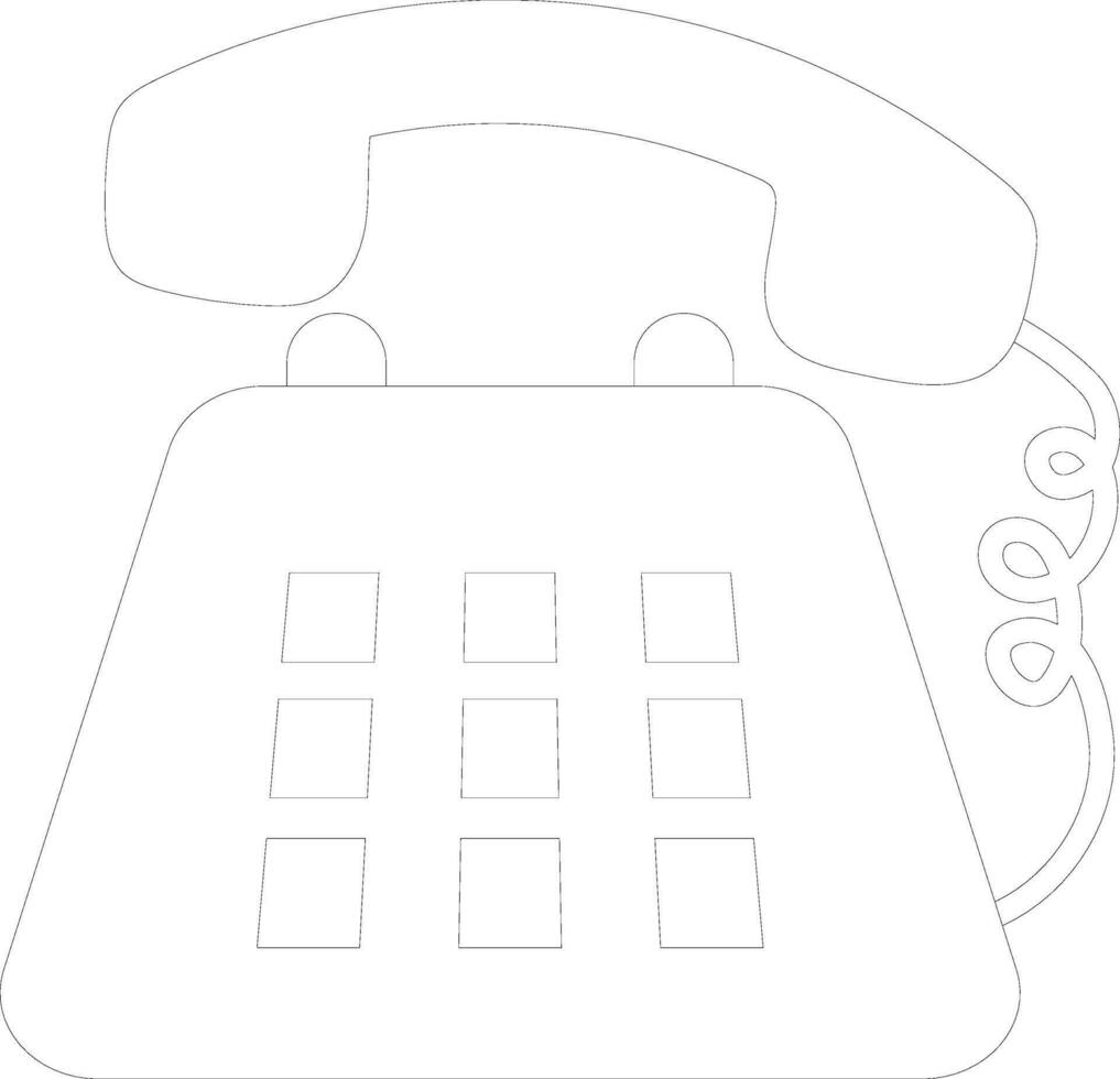 Retro telephone in black line art illustration. vector