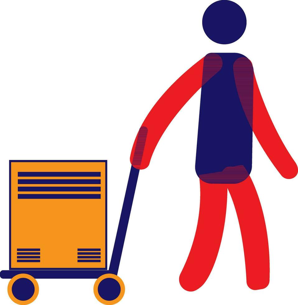 Character of faceless human holding trolley. vector