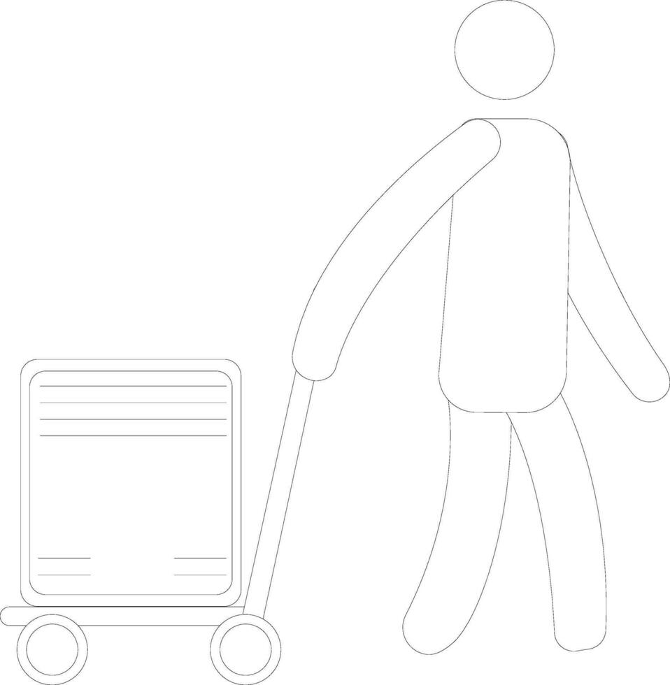 Character of line art human holding trolley. vector
