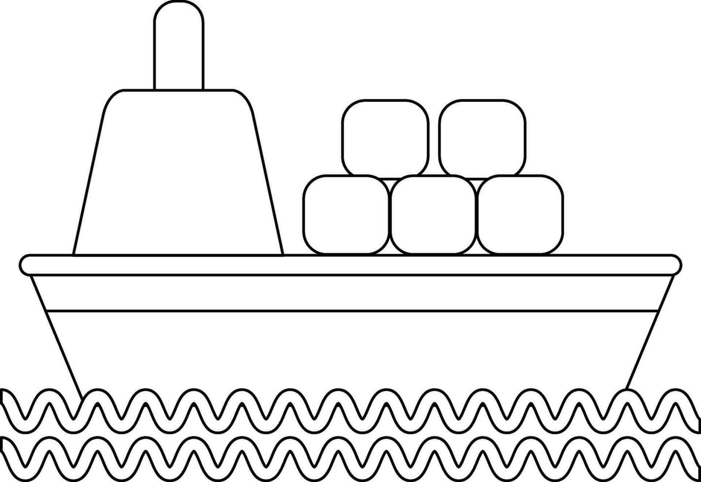 Black line art illustration of boxes in ship. vector