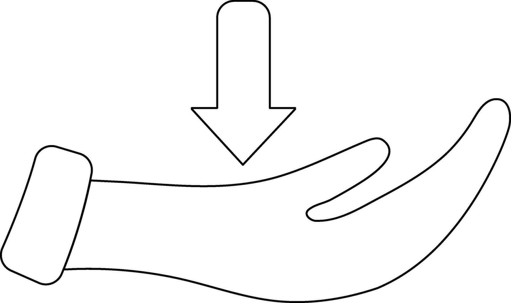 Black line art illustration of hand with arrow. vector