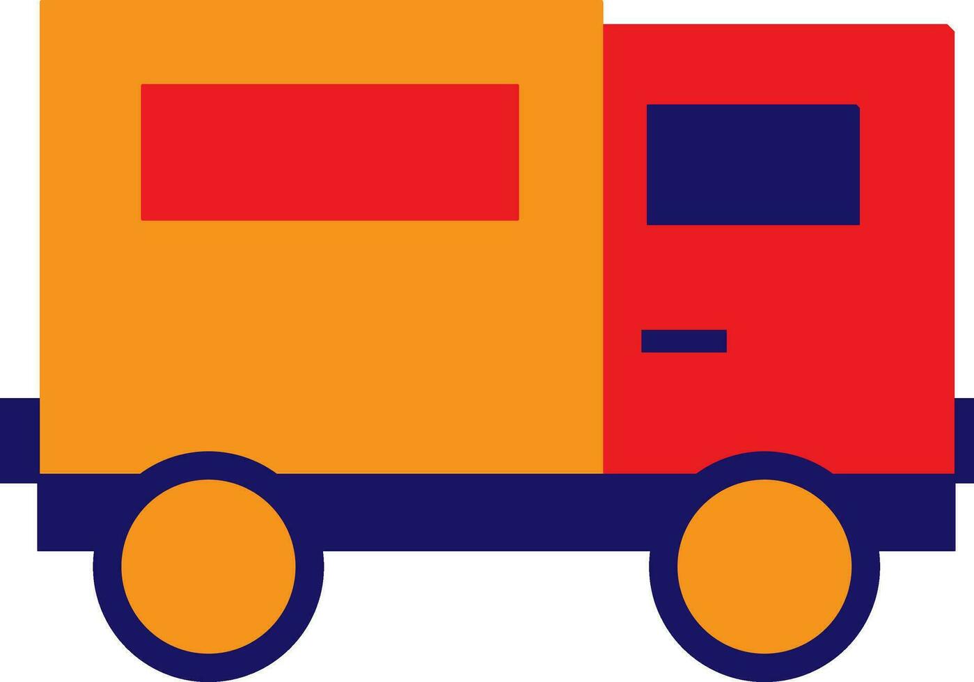 Red, orange and blue truck in flat style. vector