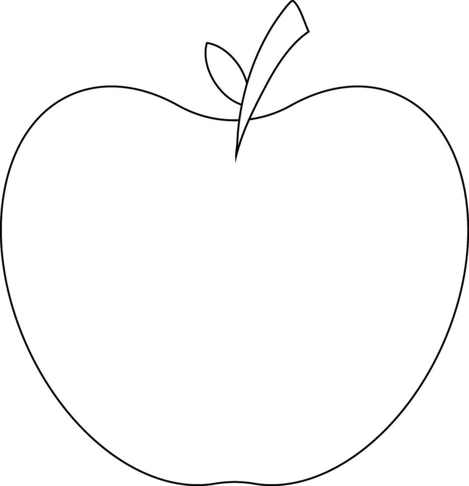 Apple with leaf in black line art illustration. vector