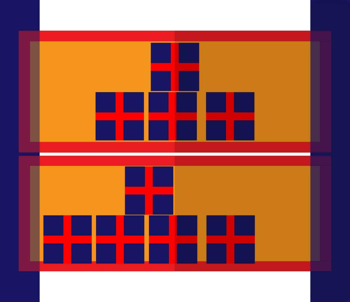 Shelving with boxes in red blue and orange color. vector