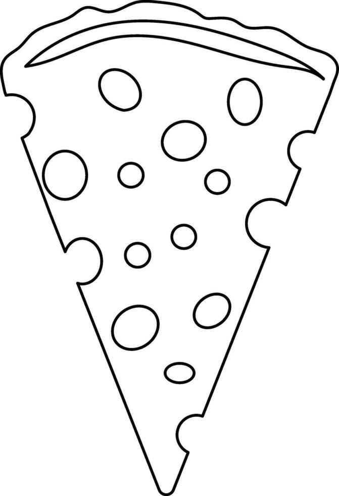 Slice of pizza in black line art illustration. vector