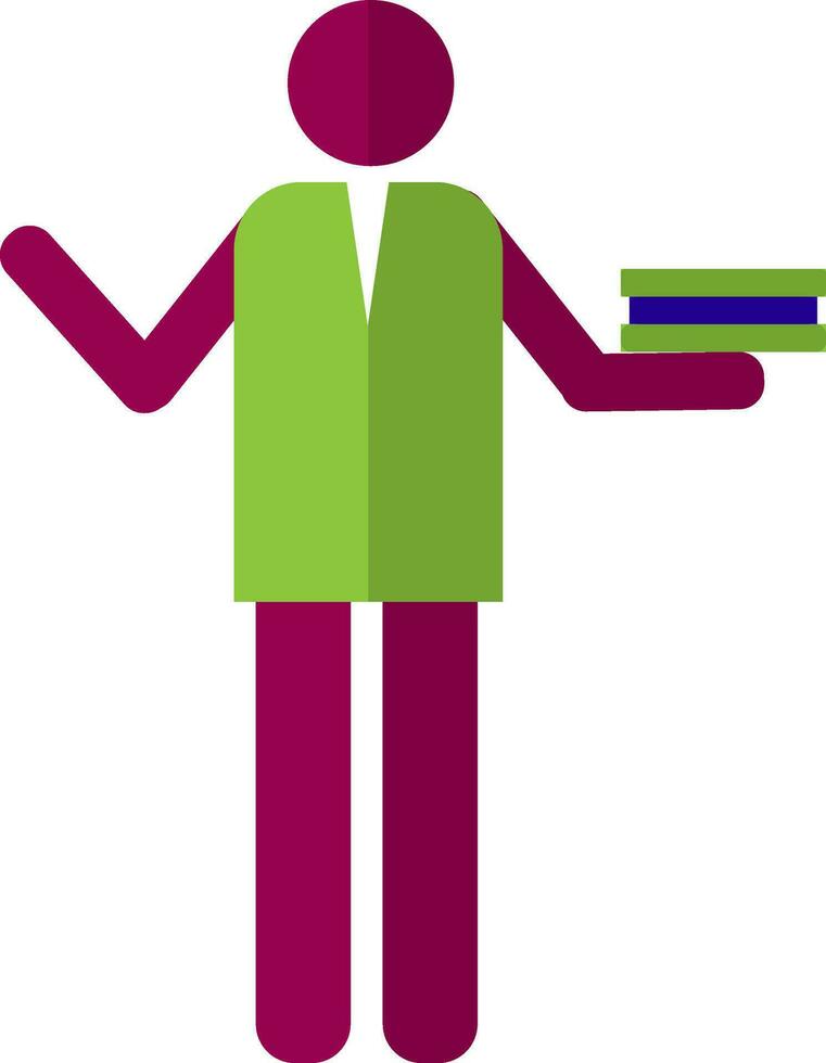 Character of faceless man holding books. vector