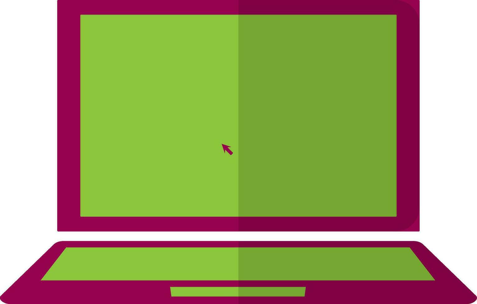 Pink and green laptop in flat style. vector