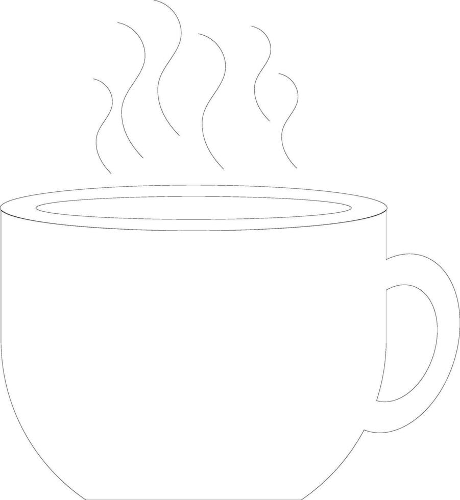 Flat style black line art hot cup on white background. vector