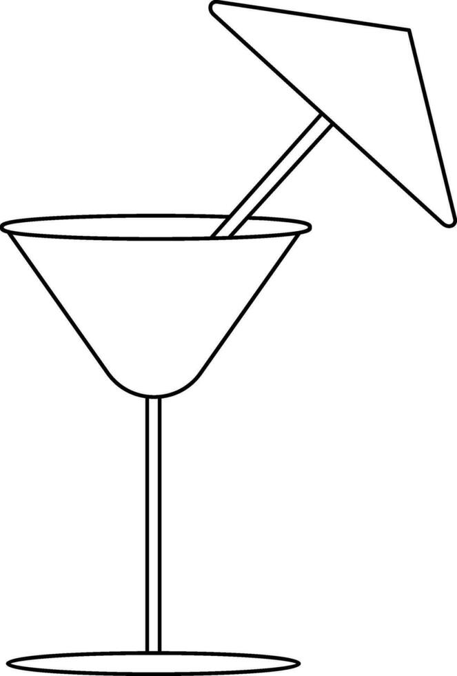 Black line art umbrella decorated on cocktail glass. vector