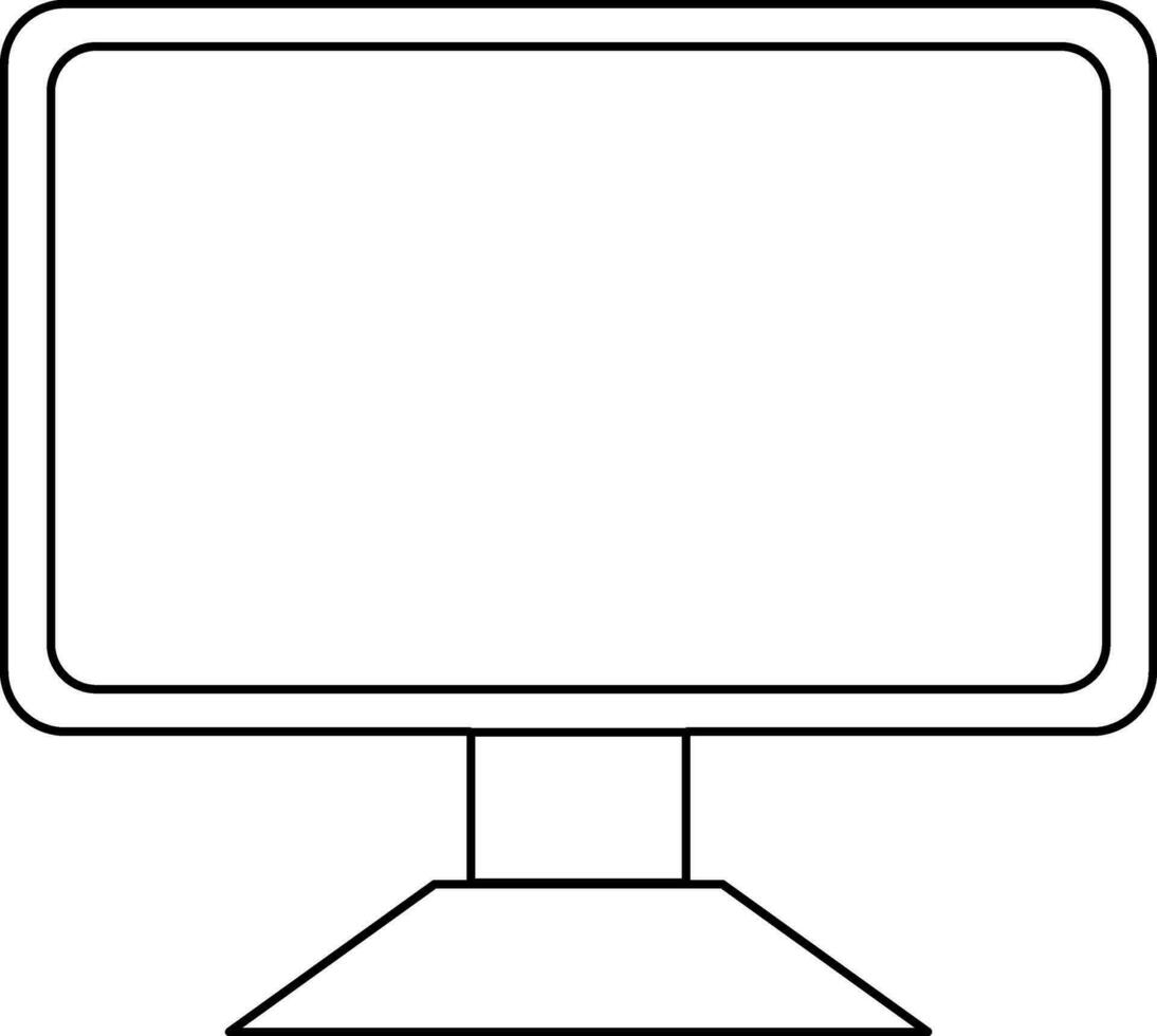 Computer in black line art illustration. vector