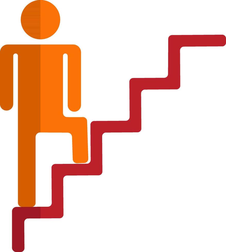Character of man stairs in orange and red color. vector