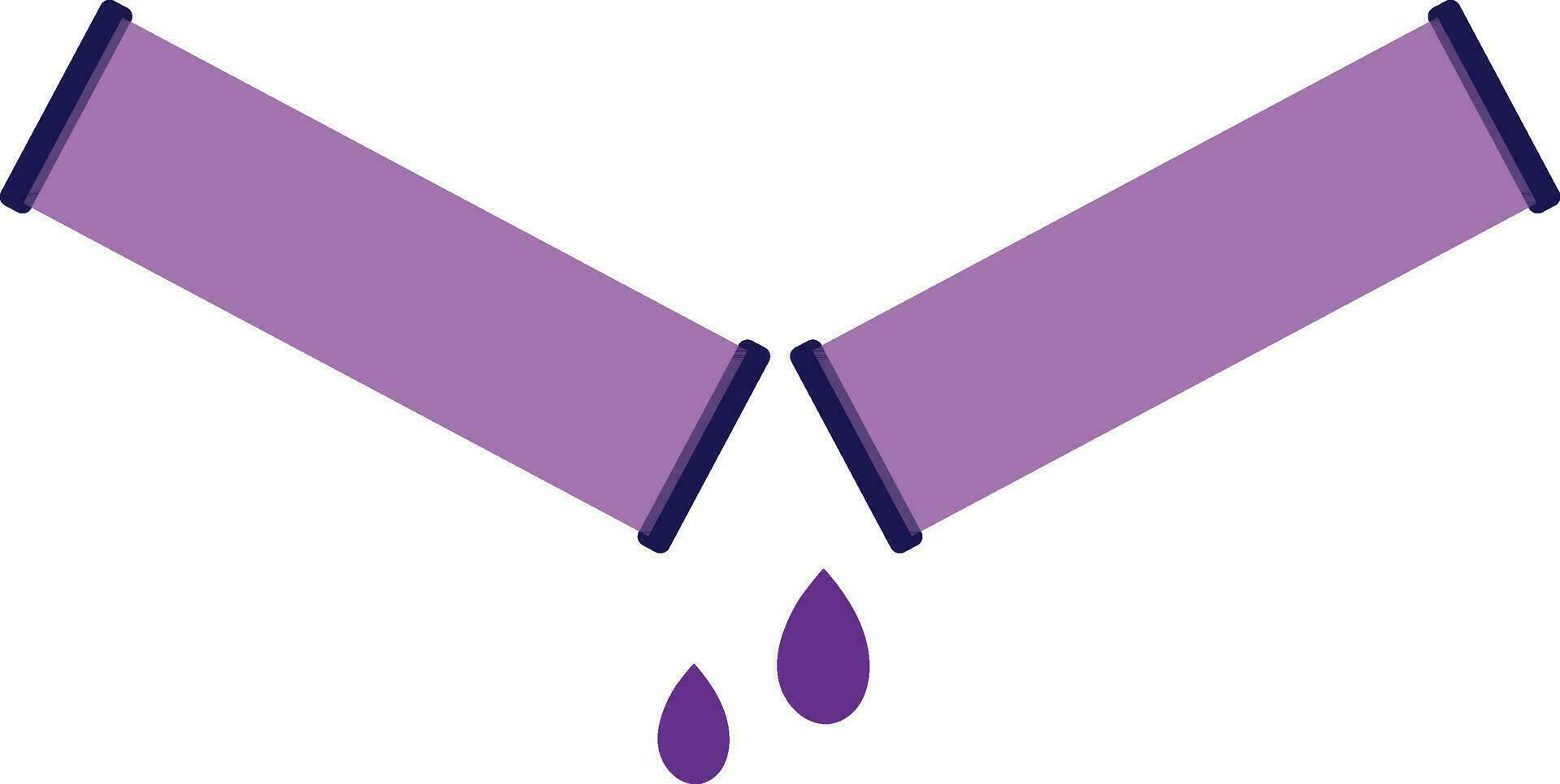 Purple broken pipe and falling water. vector