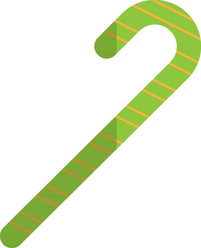 Green candy cane with stripes. vector