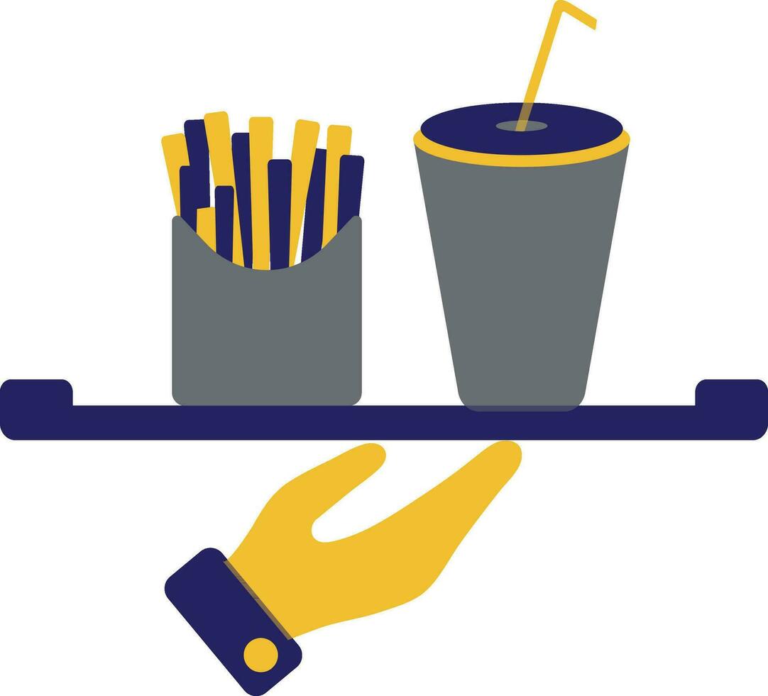 Serving french fries with straw decorated glass. vector