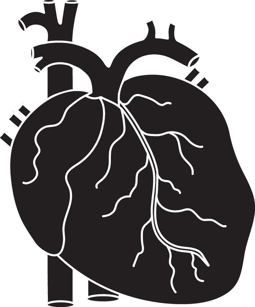 Human heart picture inside body in glyph style. vector