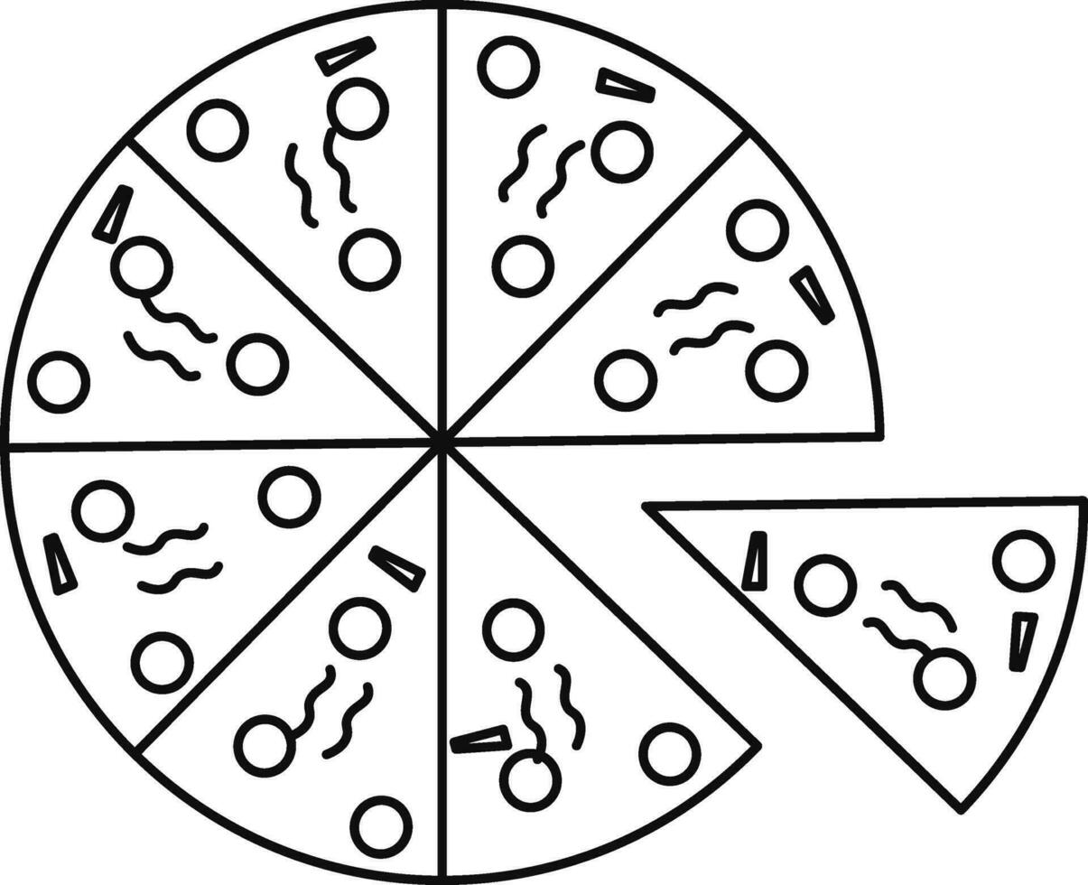 Black line art illustration of pizza. vector