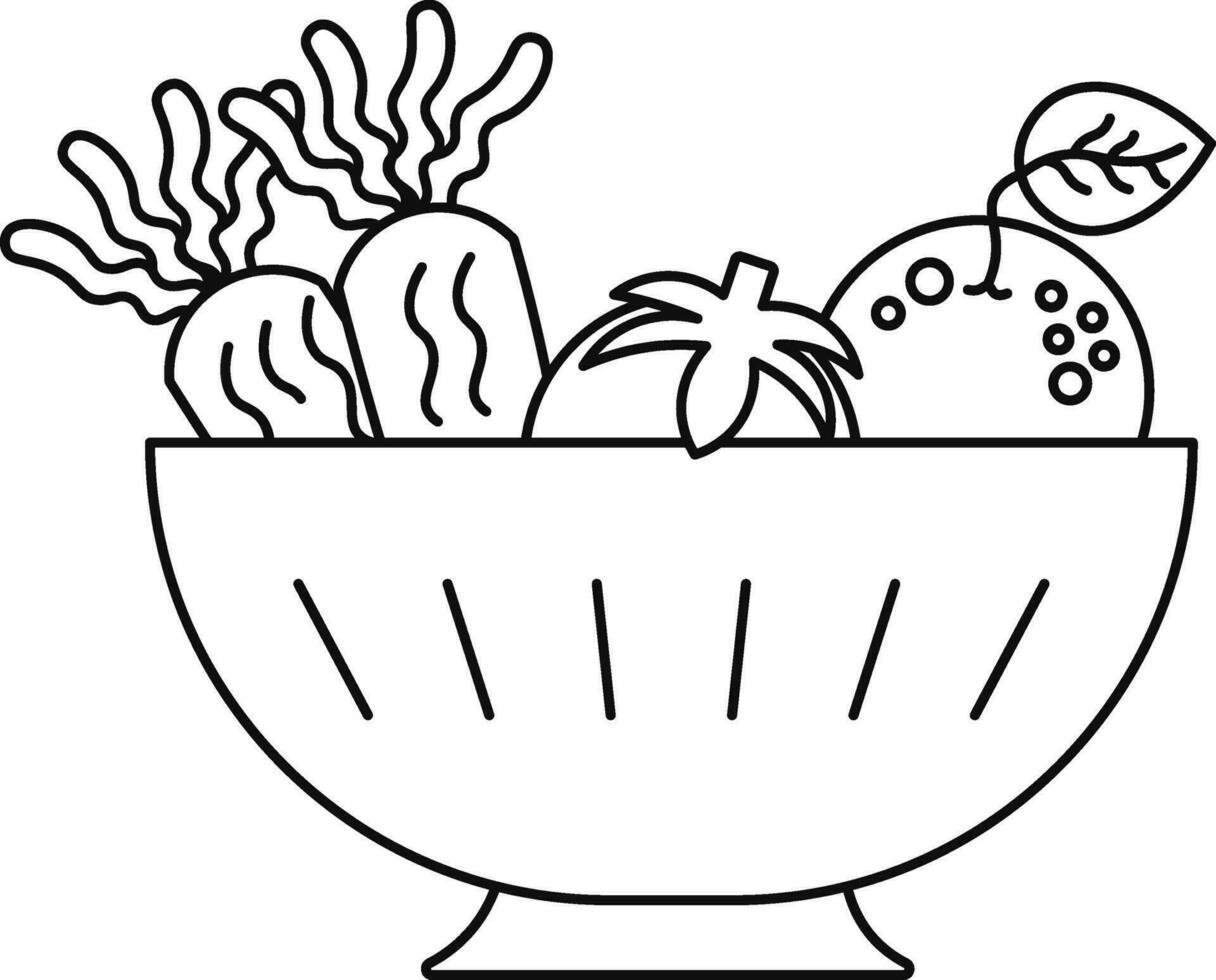 Vegetables in bowl made by black line art. vector