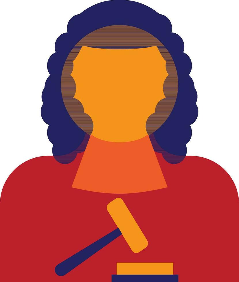 Character of female judge gavel. vector