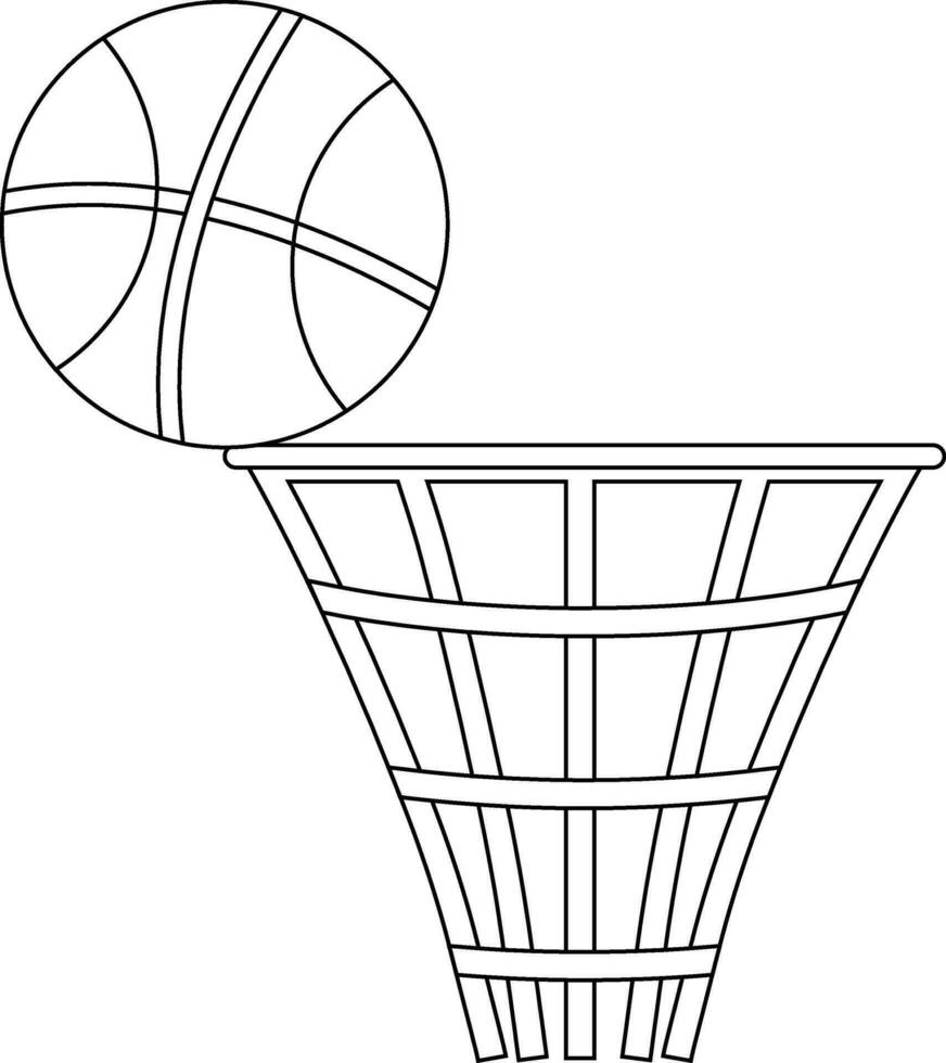 Flat style basket with ball in line art illustration. vector