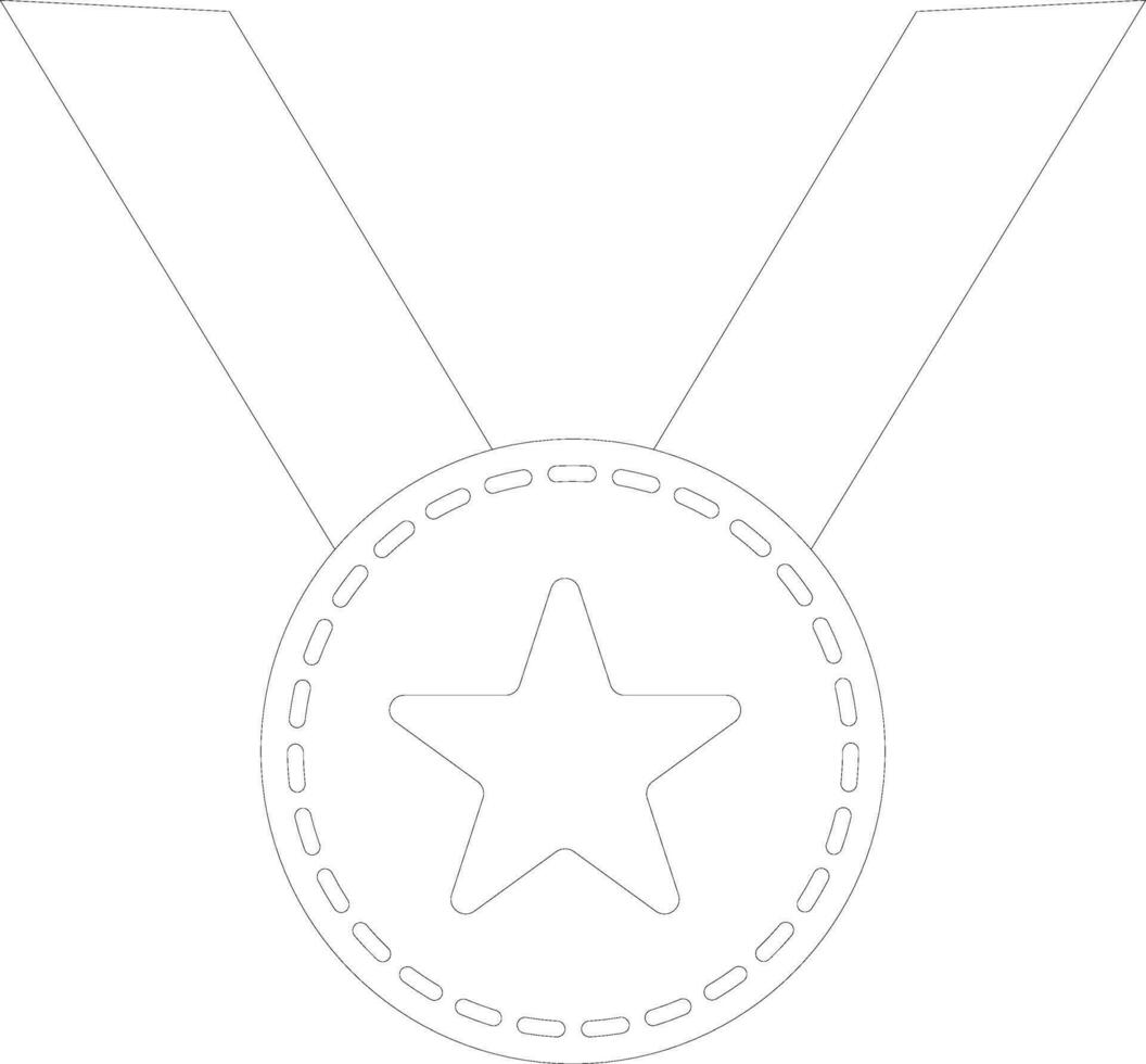 Black line art ribbon with star medal. vector