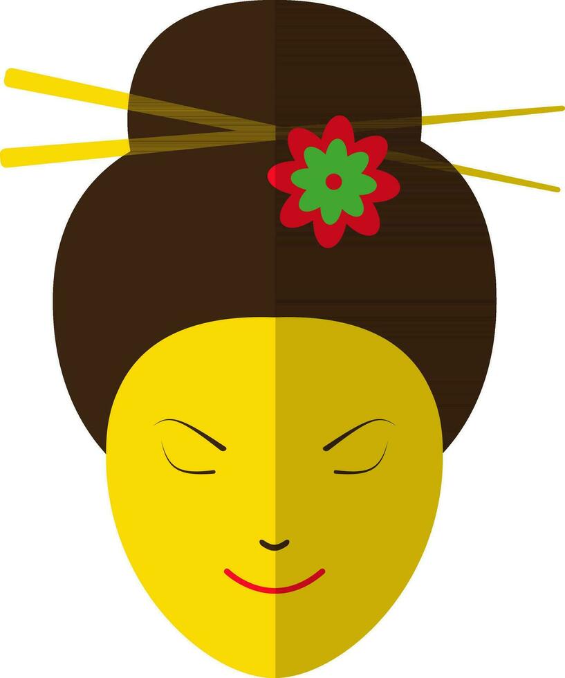 Geisha icon with flower in hair and chopstick in half shadow. vector