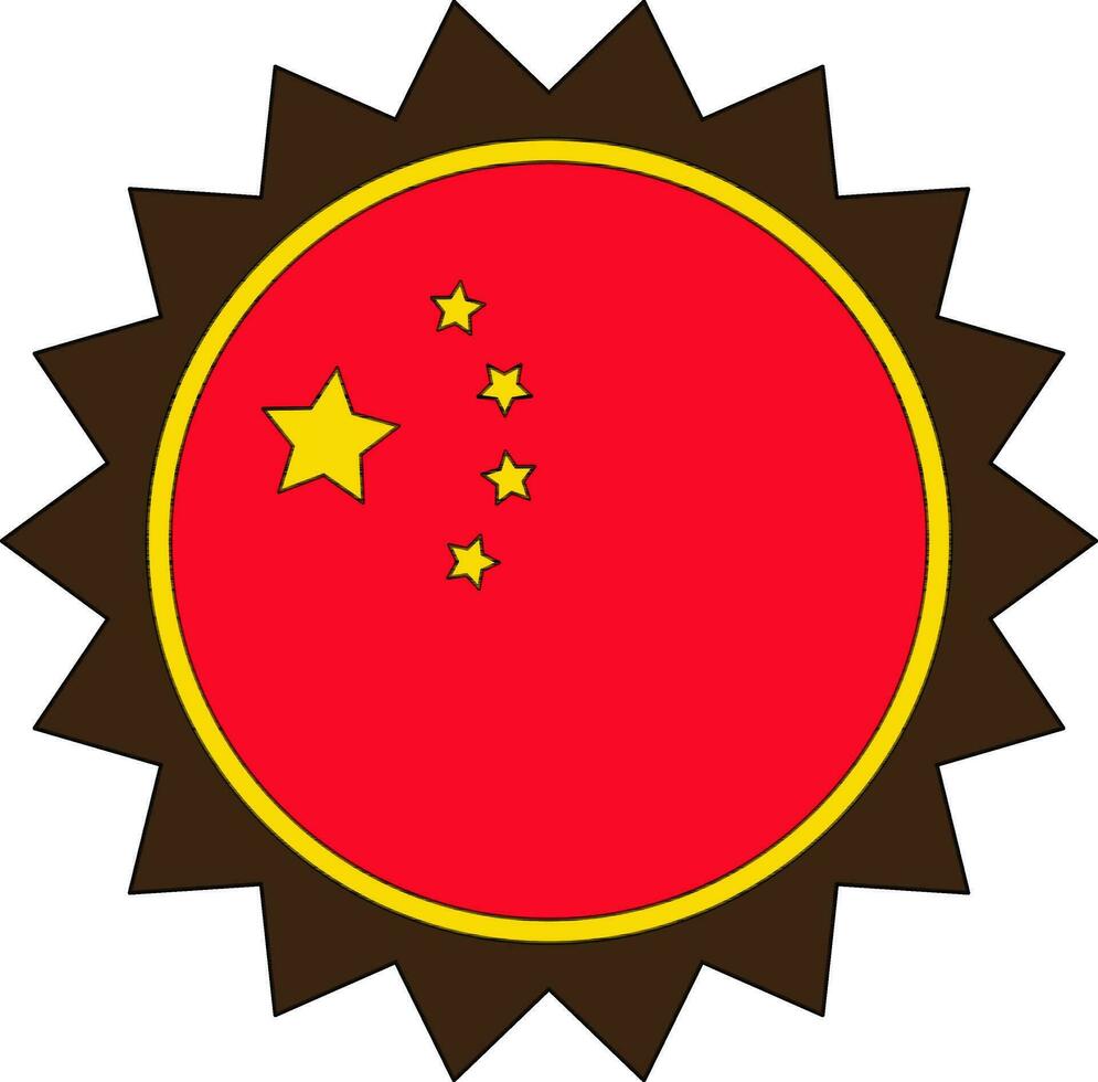Chinese flag in badge icon in isolated with stroke. vector