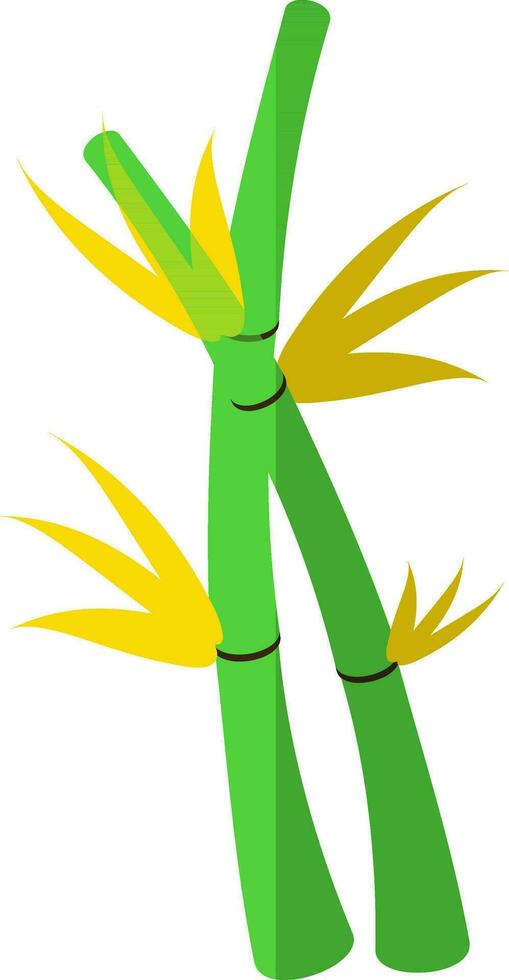 Green bamboo icon with yellow leaf in half shadow. vector