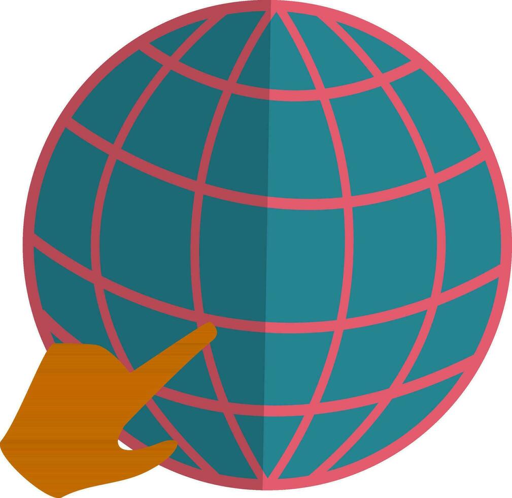 Globe icon with hand for searching job in half shadow. vector