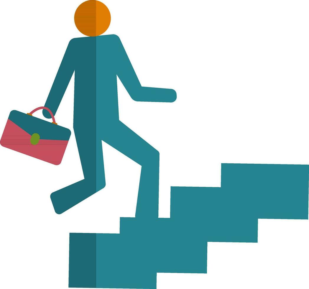 Employee with briefcase walk on stairs in half shadow. vector